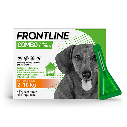 Die Produktabbildung von Frontline Combo für Hunde von 2 bis 10 kg.